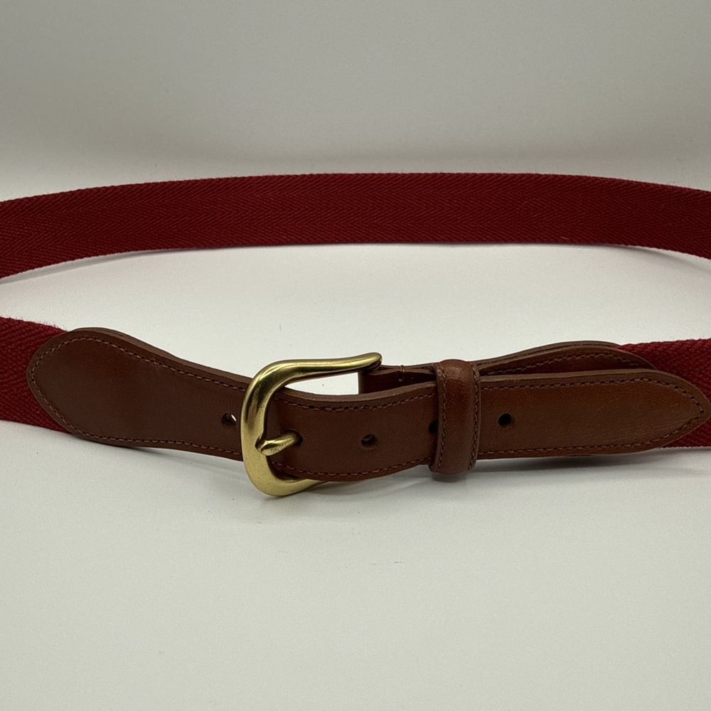 Vintage Coach 3880 Unisex Brown Red Linen Leather Canvas Brass Belt Size 38"